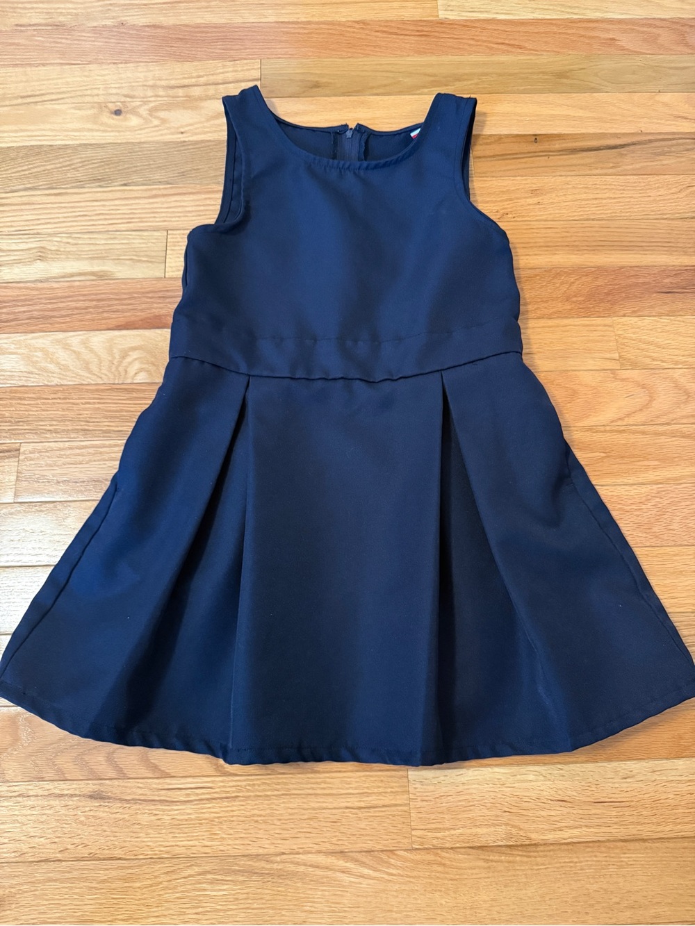 French Toast Navy Sleeveless Pleated School Dress